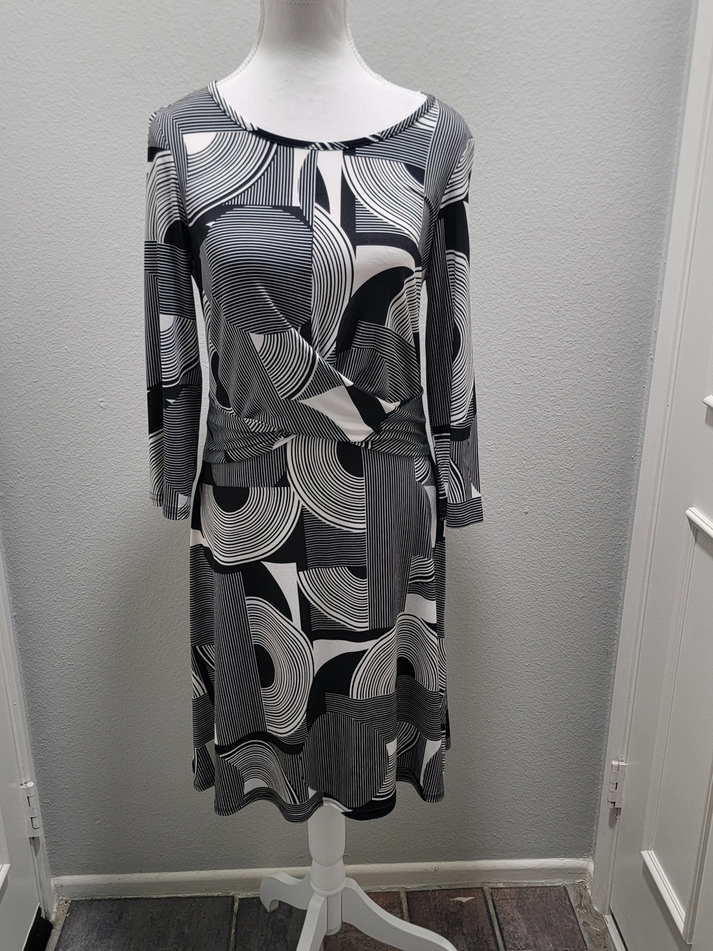 Joseph Ribkoff Black and White Geometric Midi Dress